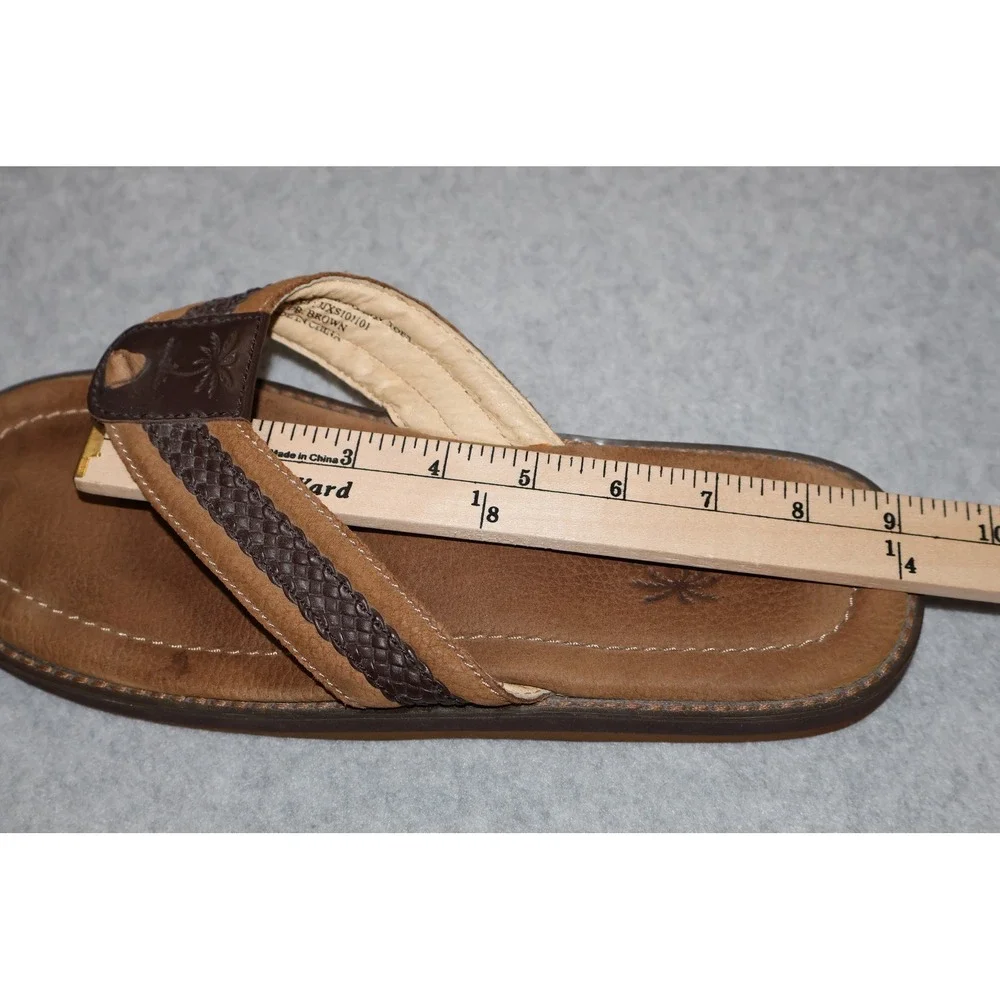 Jamaica Jaxx Flip Flops Mens Large Brown Leather Braided Thong Sandals